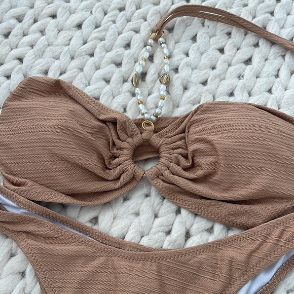 Brown Pearl/Shell Bikini High Cut Size M NEW - Picture 2 of 6
